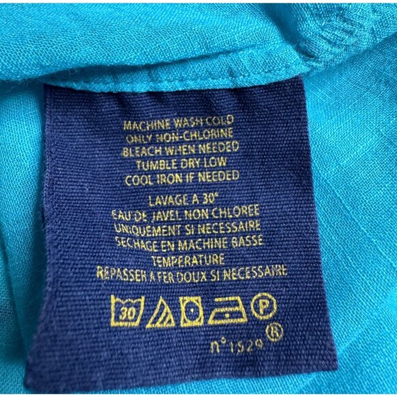 Ralph Lauren Rugby Womens Boyfriend Button Down Turquiose Blouse Roll Tab Size 0 - Picture 8 of 10